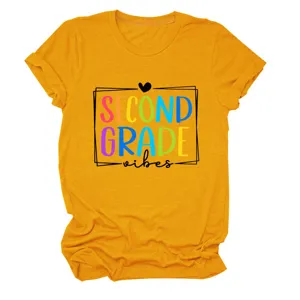 Maglietta donna Second Grade Vibes manica corta, top grafico girocollo casual carino.