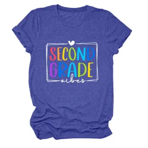 Maglietta maniche corte donna, top casual collo tondo con stampa Second Grade Vibes.