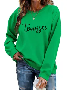 Sweatshirt casual pour femmes a impression de lettres Tennessee vert a manches longues