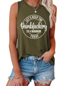 Casual olijfgroen mouwloos dames tanktop met grappige letterprint slogan ontwerp.