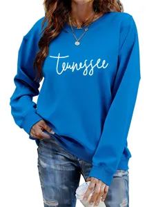 Sweatshirt femme bleu col rond avec impression de texte Tennessee manches longues haut