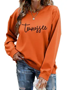 Sweat-shirt femme décontracté à manches longues et col rond avec imprimé lettre Tennessee.