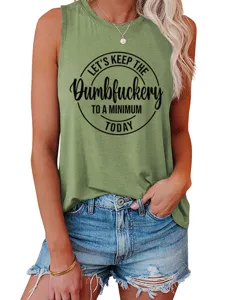 Casual groen mouwloos dames hemdje met grappige quote print voor dagelijks en de zomer.