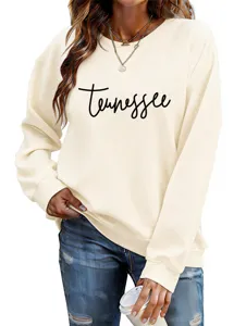Sweat-shirt élégant pour femmes automne hiver avec impression de lettres Tennessee.