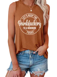 Casual losse mouwloze dames tanktop met grappige tekst opdruk voor warme zomerse dagen