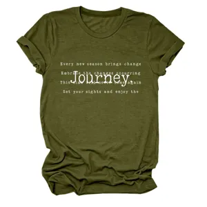 T-shirt de loisirs pour femmes vert olive a manches courtes imprime lettres design.