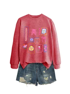 Radiology X-Ray themed women long sleeve sweatshirt paired with stylish denim shorts detail.