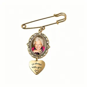 Broche Medaillon Dore Vintage Epingle Photo de Famille Personnalisee Pendentif Coeur Bijou