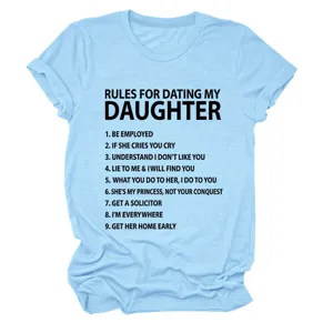 Hellblaues Damen T-Shirt mit kurzen Ärmeln und lustigem Buchstaben Druck runder Ausschnitt