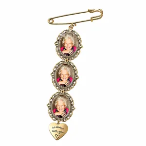 Broche photo souvenir DIY ton or vintage triple cadre photo ovale bijou épingle cadeau