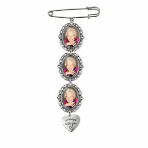 Broche photo commémorative DIY avec cadres ovales vintages et pendentif cœur pour famille.