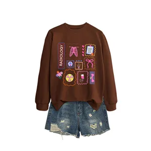 Stylish brown long sleeve sweatshirt for women, featuring unique radiology themed graphic print.