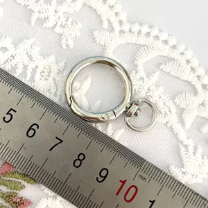 Round alloy keychain spring clasp accessory detail shot showing size and metal texture.