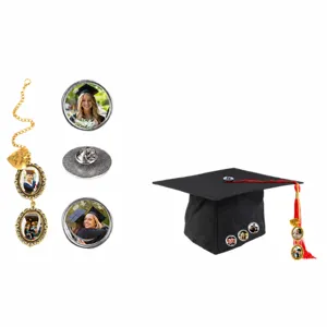 Graduation herdenking sieraden set met doctorhoed kwastje hanger en fotolijst.