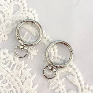 Silver round spring gate rings keychain hardware detail close-up view accessory