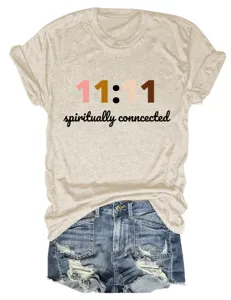 Casual mode dames ronde hals korte mouw t-shirt met spiritueel verbonden print detail
