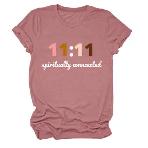 Comfortabel dames casual ronde hals korte mouw t-shirt met 11:11 spirituele opdruk.