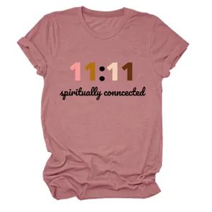 Casual dames t-shirt met korte mouwen en ronde hals met trendy spirituele 11:11 printtop.