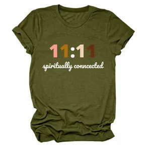 Vrouwen casual korte mouw t-shirt olijfgroen 11:11 print ronde hals zomer top kleding
