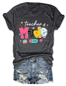 Casual women round neck short sleeve t-shirt featuring teacher mode on graphic print