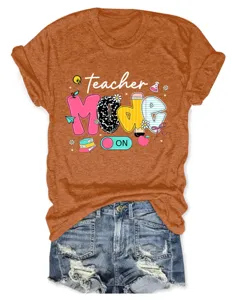 Teacher Mode On Women Casual Round Neck Short Sleeve T-Shirt Cute Letter Print Top