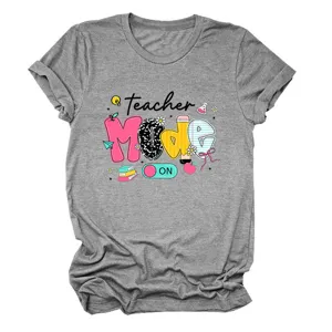 Grey casual short sleeve t-shirt detailed view showing teacher graphic print design