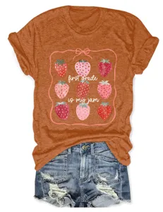 Femme t-shirt manches courtes fraise lettre imprimé haut décontracté été mode chic