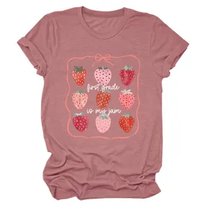 Joli t-shirt graphique fraise First Grade Is My Jam pour femmes haut à manches courtes