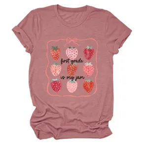 Femme T-shirt manches courtes decontracte ample graphique fraise haut vetement