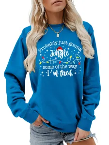 Women's Christmas Letter Print Long Sleeve Crewneck Sweatshirt Casual Pullover Top