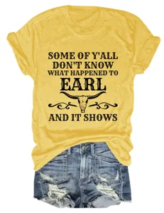 Stylish women yellow graphic short sleeve T-shirt with a cool country slogan print.