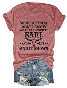 Women's casual short sleeve crewneck t-shirt with funny letter print top clothing.