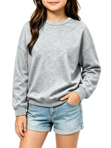Kids solid long sleeve crewneck sweatshirt for casual daily wear and autumn season.