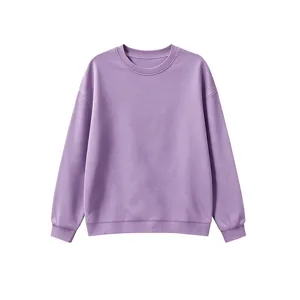 Solid color purple crewneck sweatshirt for women daily casual wear comfortable soft pullover top