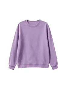 Detailed view of kids solid color long sleeve crewneck sweatshirt, casual autumn clothing.