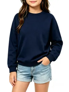 Kids long-sleeve solid navy sweatshirt detail view, comfortable casual daily wear.