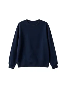 Solid color kids crewneck sweatshirt detail, soft fabric, comfortable long sleeve activewear.