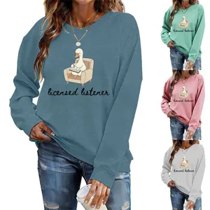 Women casual long sleeve graphic sweatshirt licensed listener cute duck pullover top casual wear.