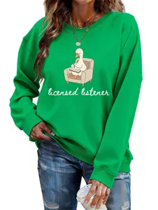 Women casual fashion funny licensed listener duck print long sleeve green sweatshirt