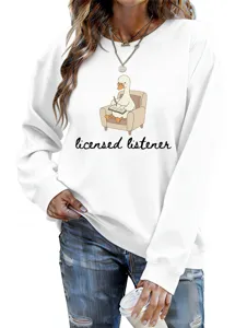 Casual funny duck print women sweatshirt long sleeve round neck comfortable pullover top daily wear