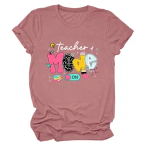 Teacher Mode On Women Graphic Short Sleeve T-Shirt Casual Cute Back to School Tee Top