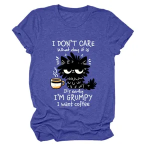 Women casual funny cat print short sleeve t-shirt, comfortable round neck soft cotton blend top.