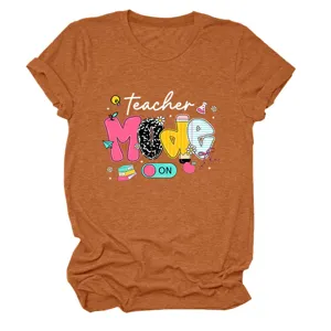Casual women short sleeve t-shirt top featuring teacher letter print comfortable fabric