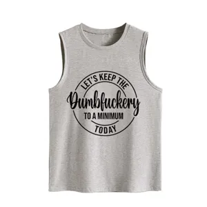 Casual grijs dames mouwloos tanktop met grappige letterprint, comfortabele losse pasvorm voor dagelijks.
