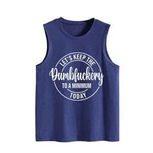Casual donkerblauwe tanktop met grappige letterprint comfortabele mouwloze top
