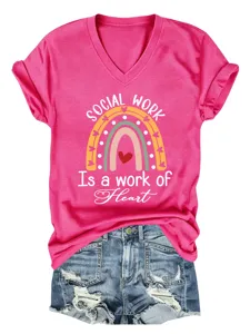 T-shirt à col V manches courtes Social Work pour femme avec de beaux détails en jean