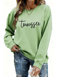 Sweat shirt décontracté pour femme col rond imprimé lettres haut à manches longues