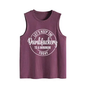 Dames casual los mouwloos tanktop met grappige slogan letter print ronde hals top.