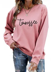 Sweatshirt pour femme rose tendance avec imprimé Tennessee, haut à manches longues décontracté.