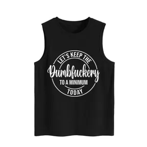 Casual zwarte mouwloze tanktop met grappige letterprint voor dames comfortabel en zacht.